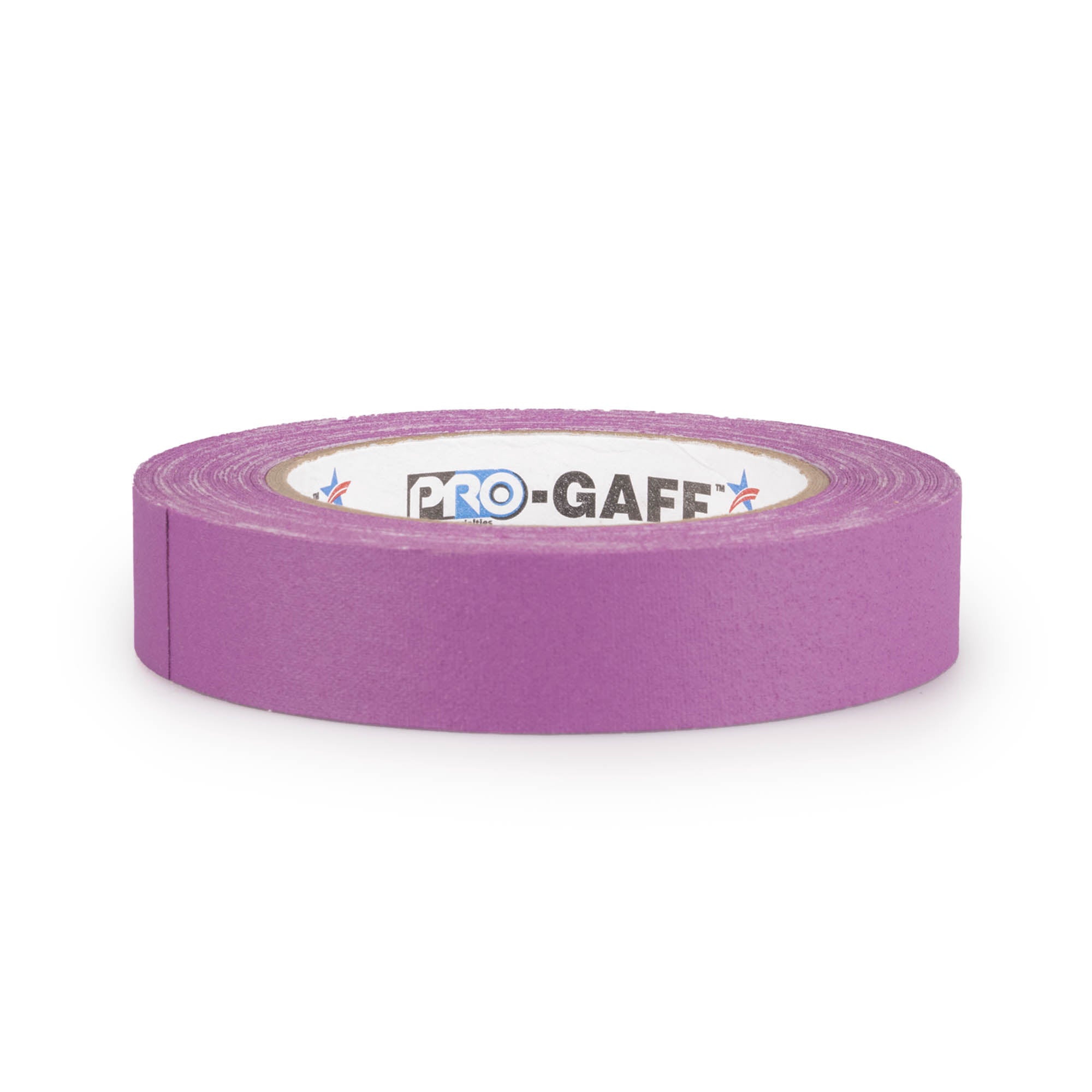 25m roll of pro gaff fabric adhesive tape in purple laying in a white background