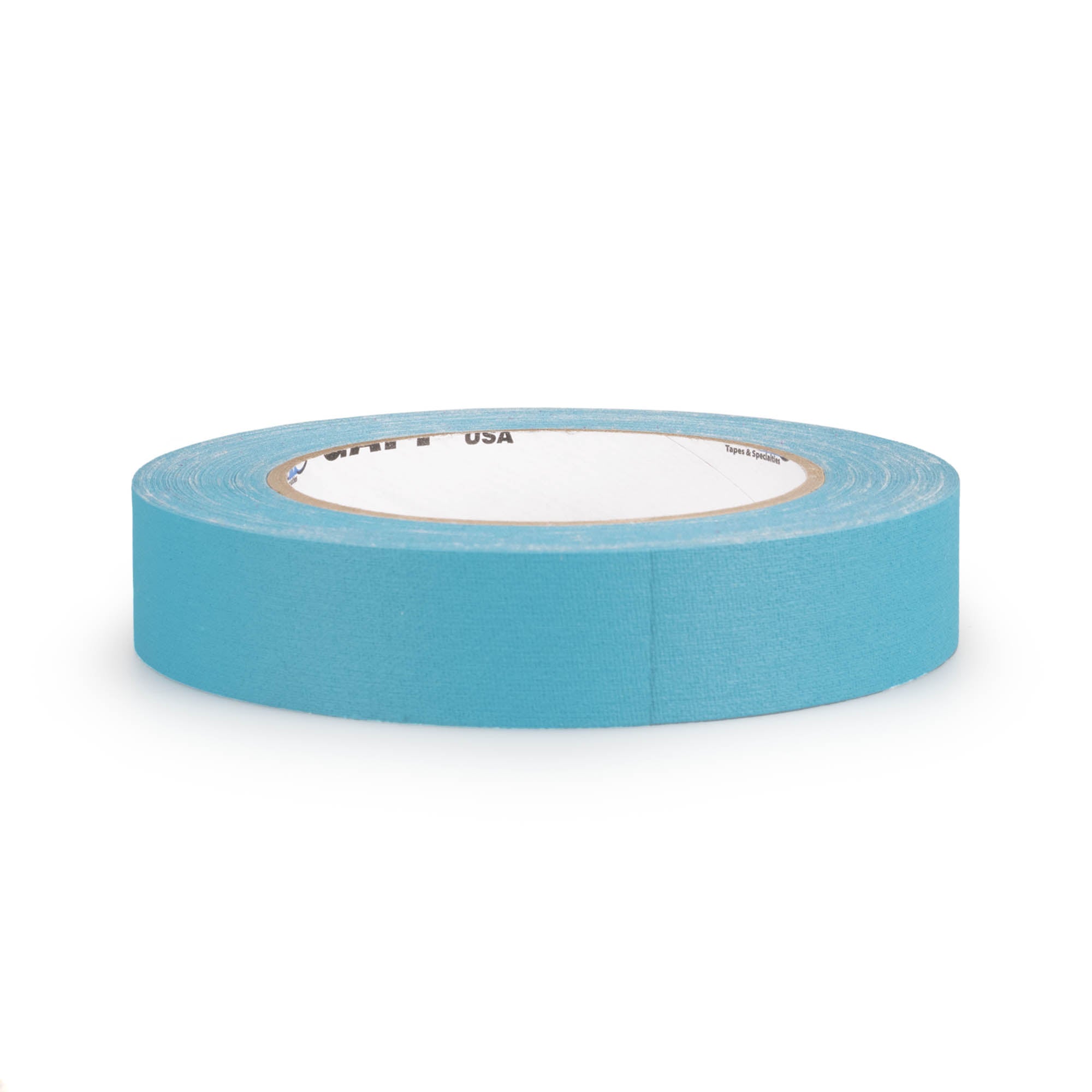 25m roll of pro gaff fabric adhesive tape in teal laying in a white background