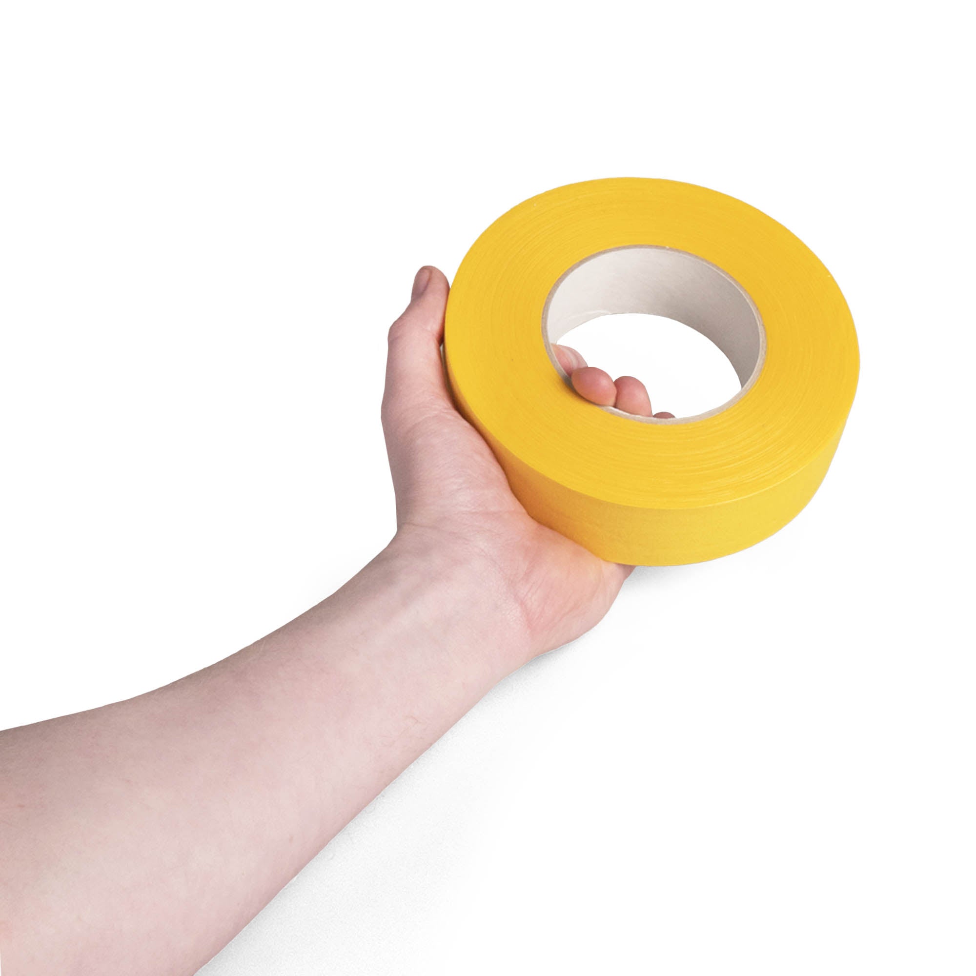 yellow 3.8cm wide tape in hand