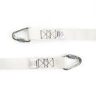 Firetoys aerial straps in white laying showing quick link ends