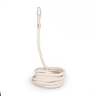 White Leo cotton covered rope coiled with carabiner end extended