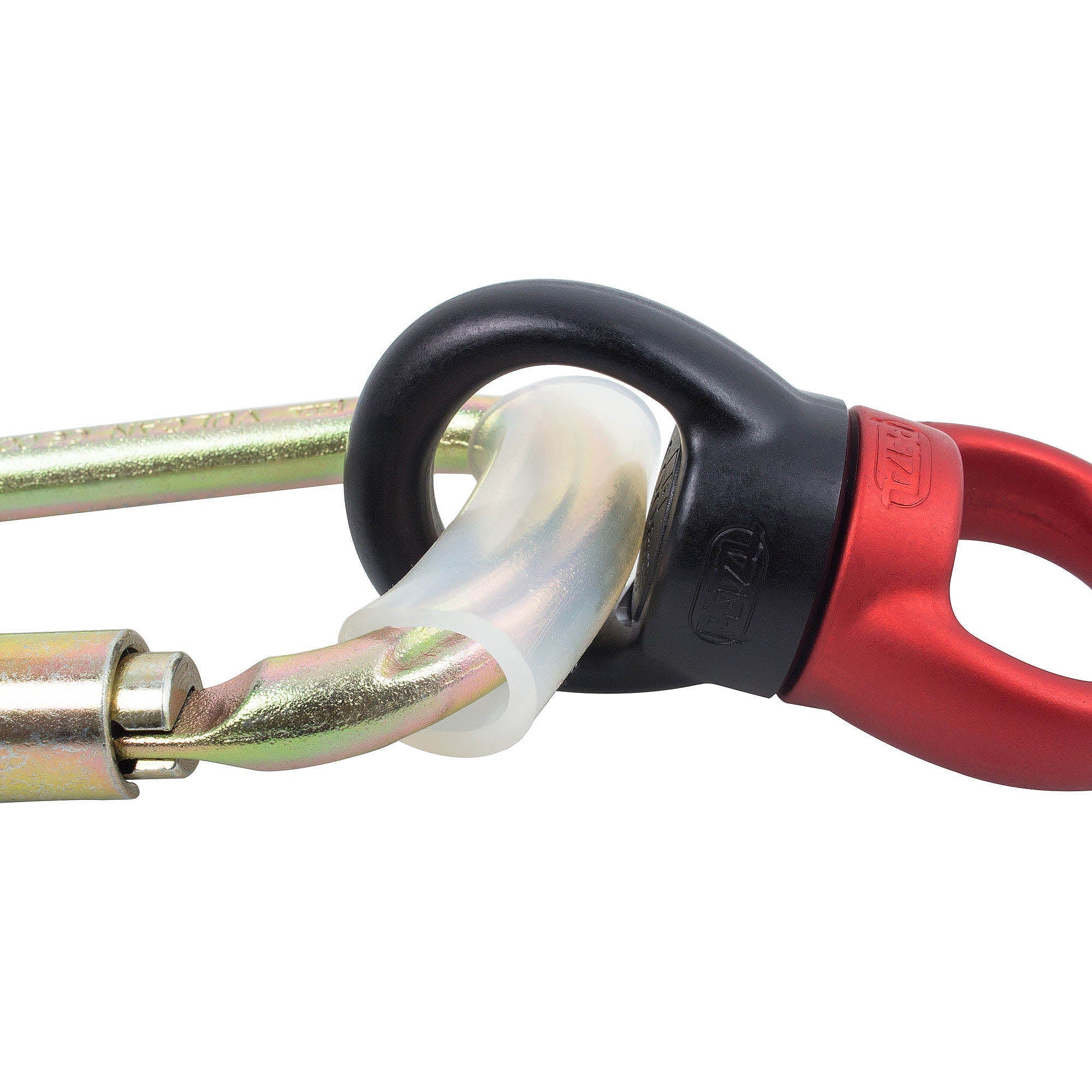 Silcone tubing around carabiner with swivel attached